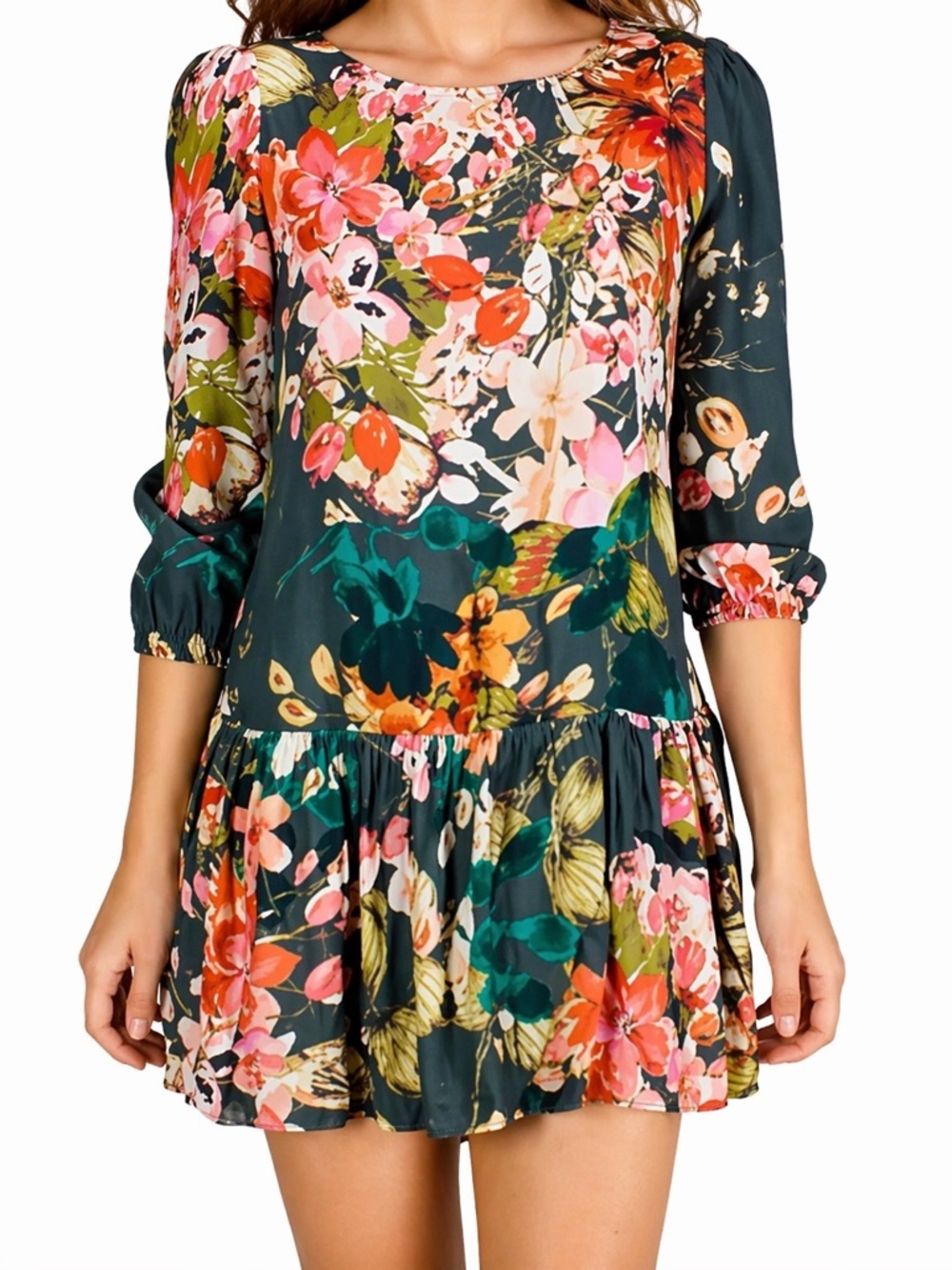 Meadow Rue from Anthropologie Multicolor Floral Drop Waist Dress